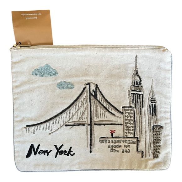 Pottery Barn Handbags - Pottery Barn New York City Embroidered Zip Travel Pouches